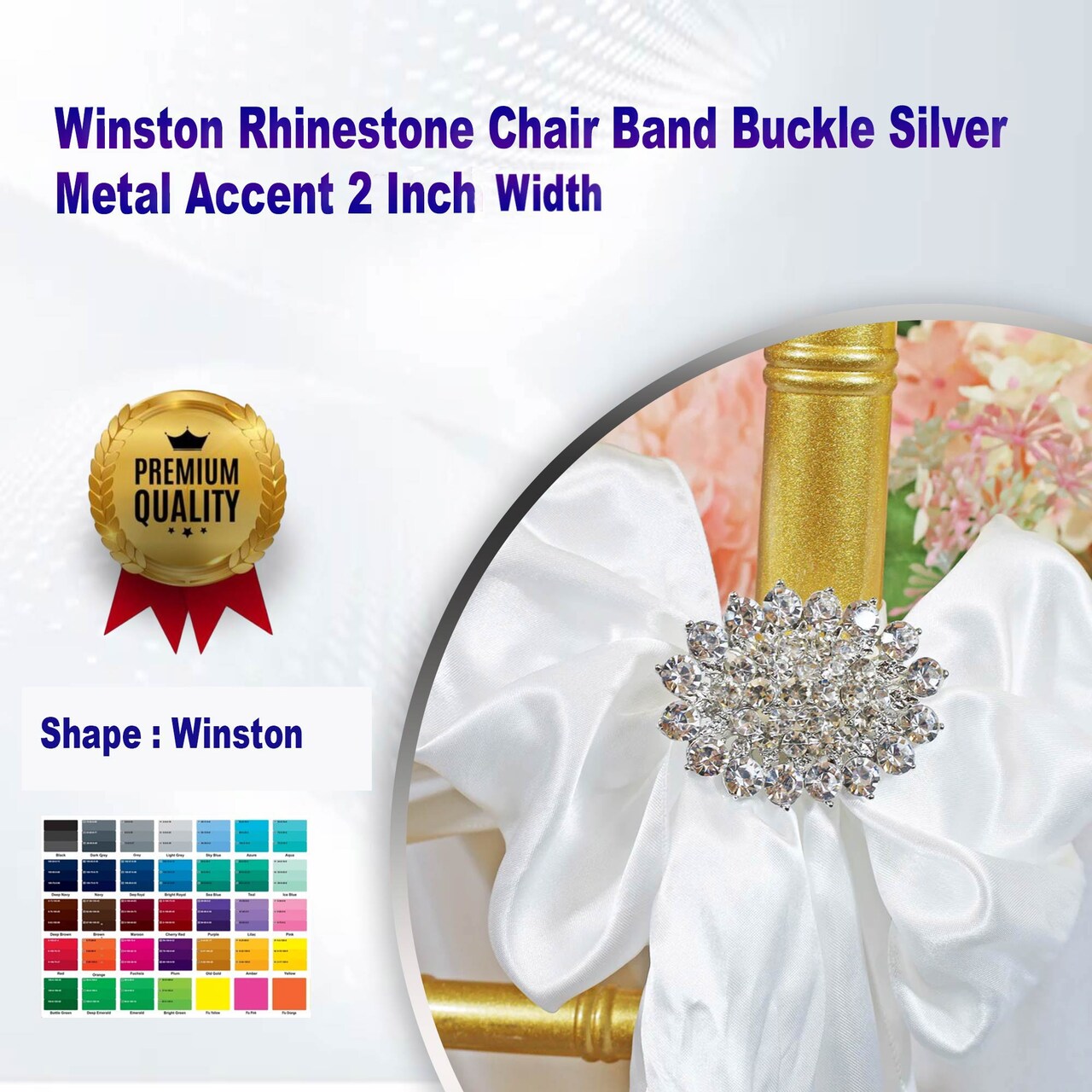 Winston Rhinestone Chair Band Buckle Silver Metal Accent 2 Inch Width